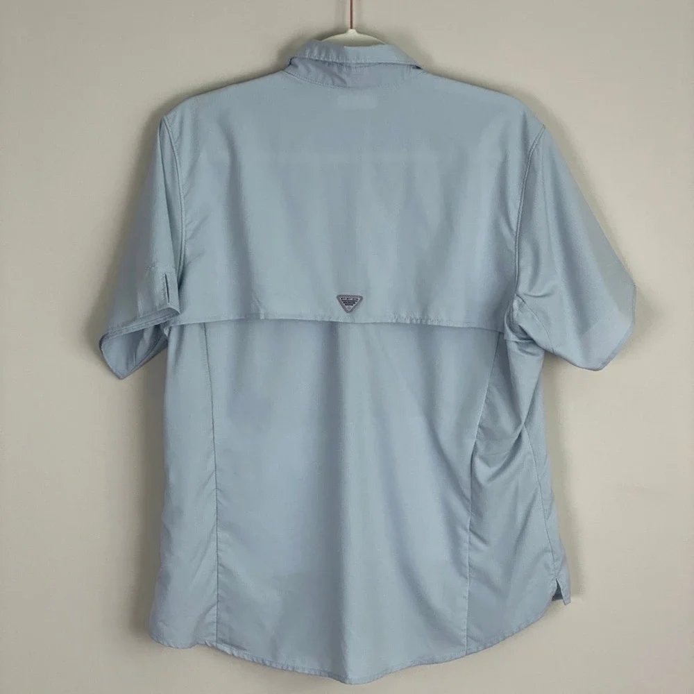 Columbia PFG Fishing Shirt Womens Large Vented Hiking Blue Short Sleeves Omni - Picture 6 of 8
